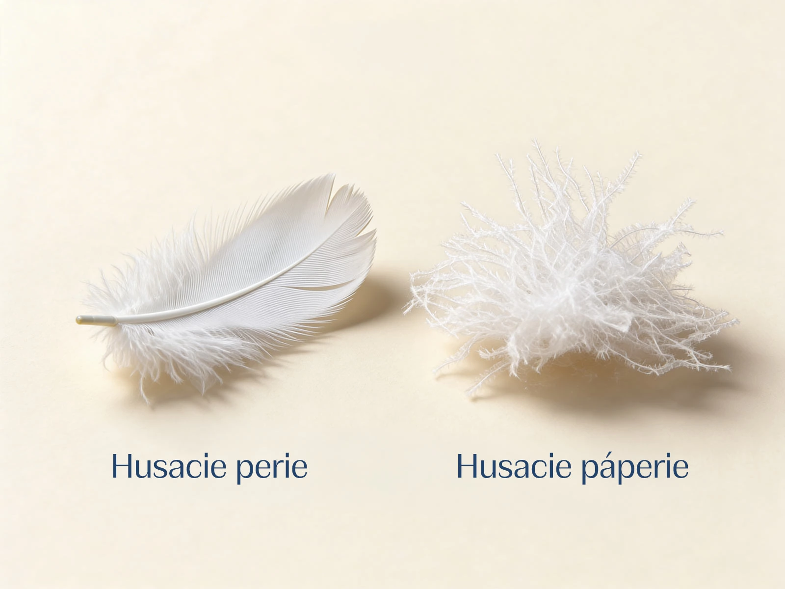 Polštáře a polštářky z husího peří a prachového peří 14 Perie a papierie z husacieho piera, prírodné materiály pre výrobu luxusnej hodvábnej textílie.